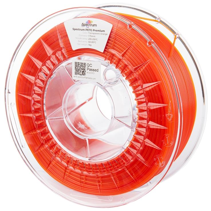 Spectrum 3D nyomtatószál, Premium PET-G, 1,75 mm, Transparent Orange, 1 kg (80051)
