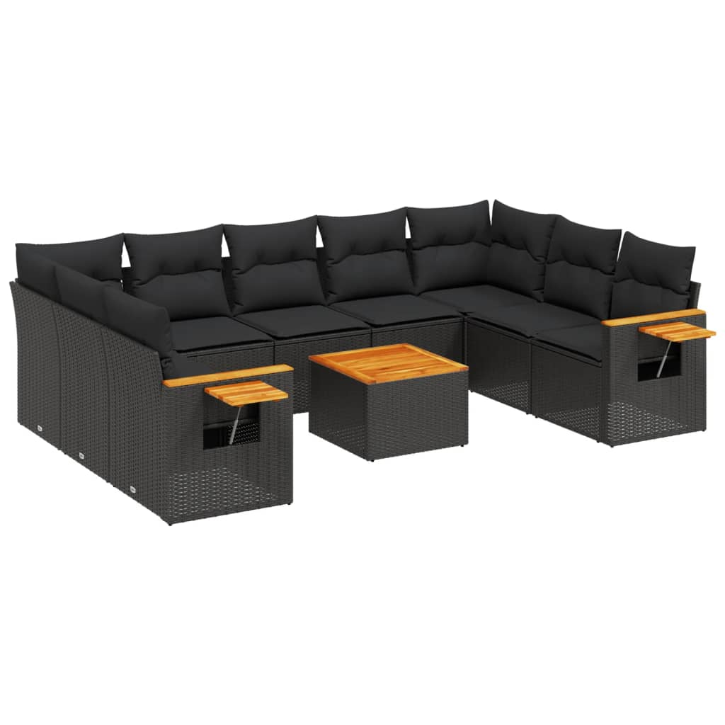 10 részes fekete polyrattan kerti ülőgarnitúra párnákkal (3259521)