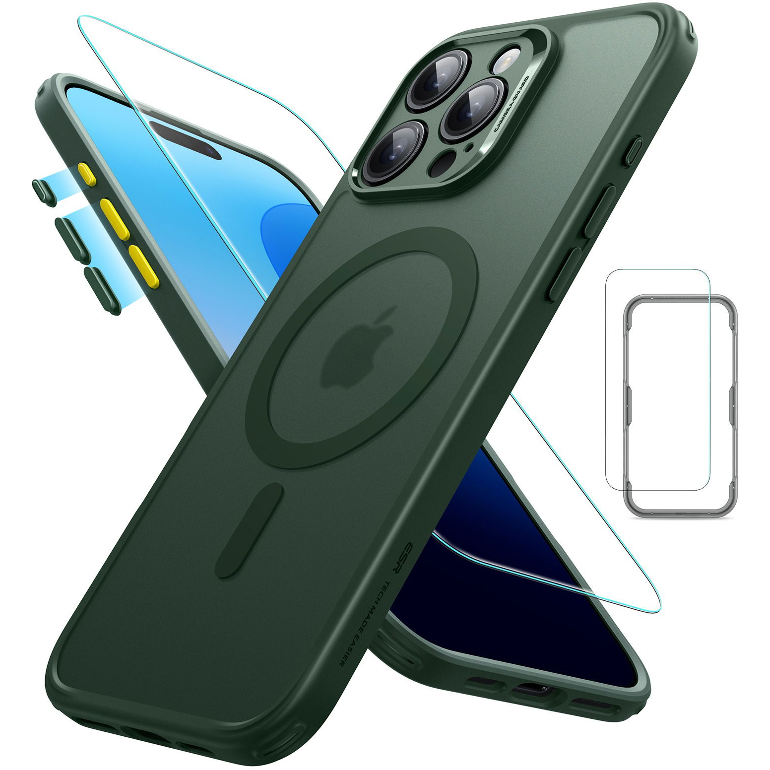 ESR Classic Pro Case (HaloLock) Set, Compatible with iPhone 16 Pro, Frosted Green tok (1A7780601)