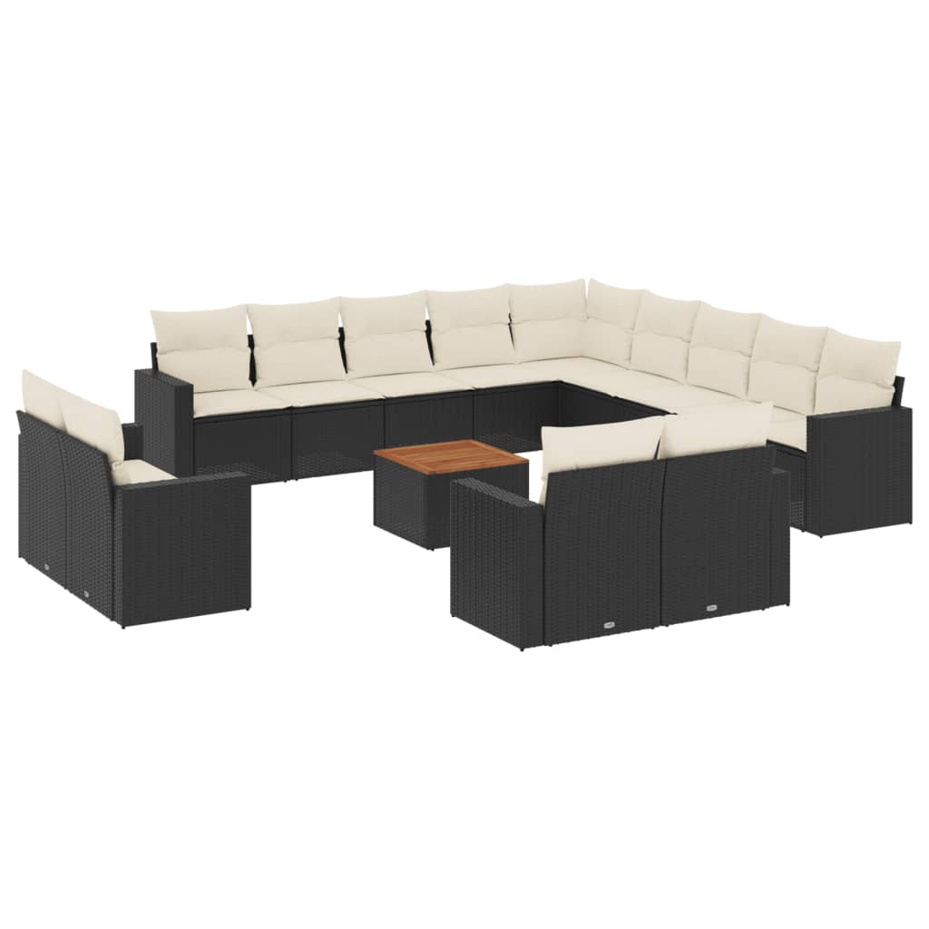 14 részes fekete polyrattan kerti ülőgarnitúra párnákkal (3256728)