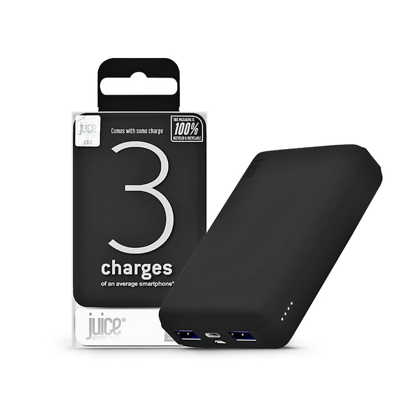 Univerzális hordozható, asztali akkumulátor töltő - Juice ECO 3 Power Bank -    2xUSB + Type-C - 10.000 mAh - fekete (JU194730)