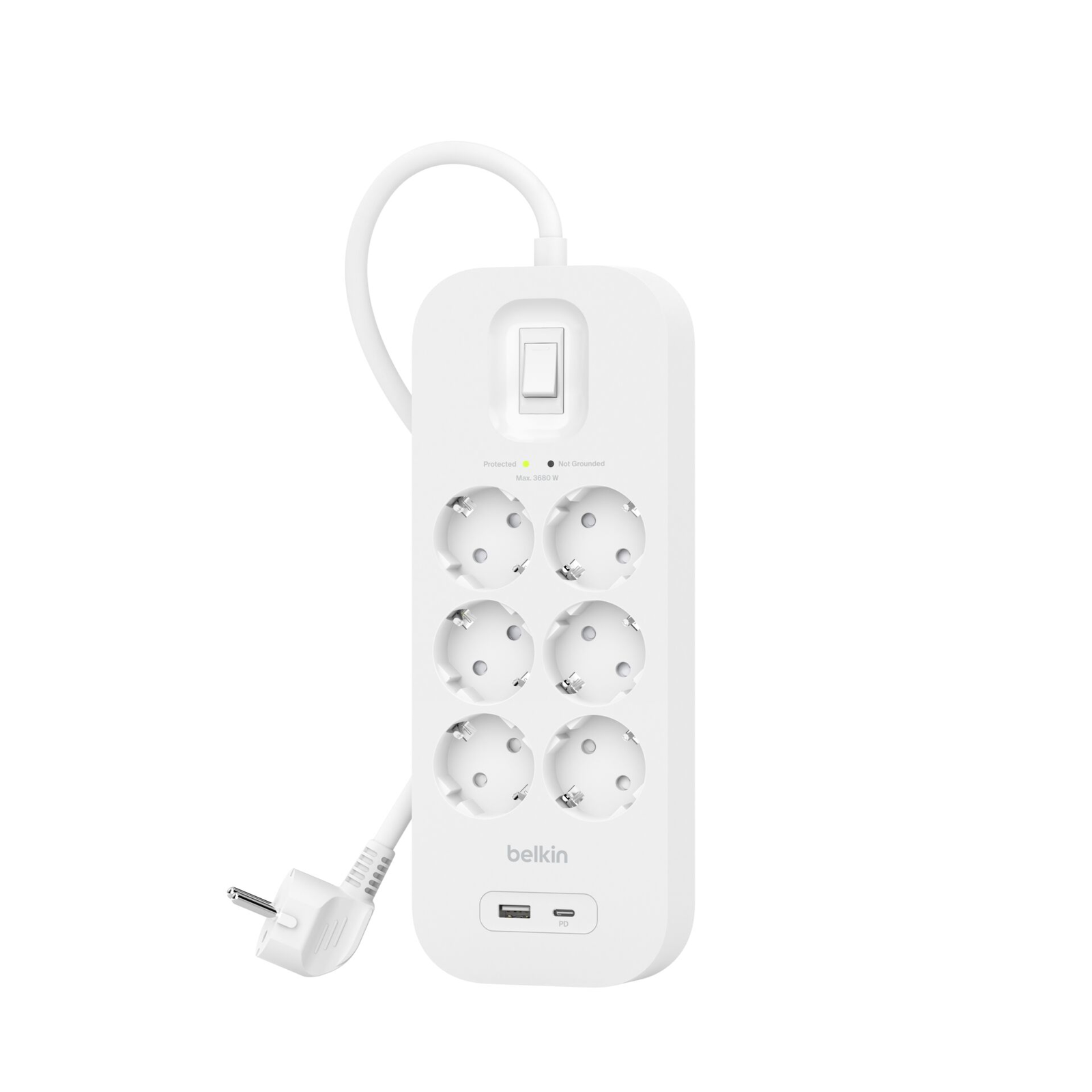 Belkin SRB002VF2M 220V Túlfeszültség védő elosztó 6 aljzatos 2m - Fehér (SRB002VF2M)