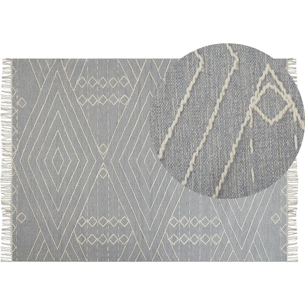 Alfombra De Algodón Gris Claro Blanco Crema 140 X 200 Cm Geométrico Khenifra - Gris