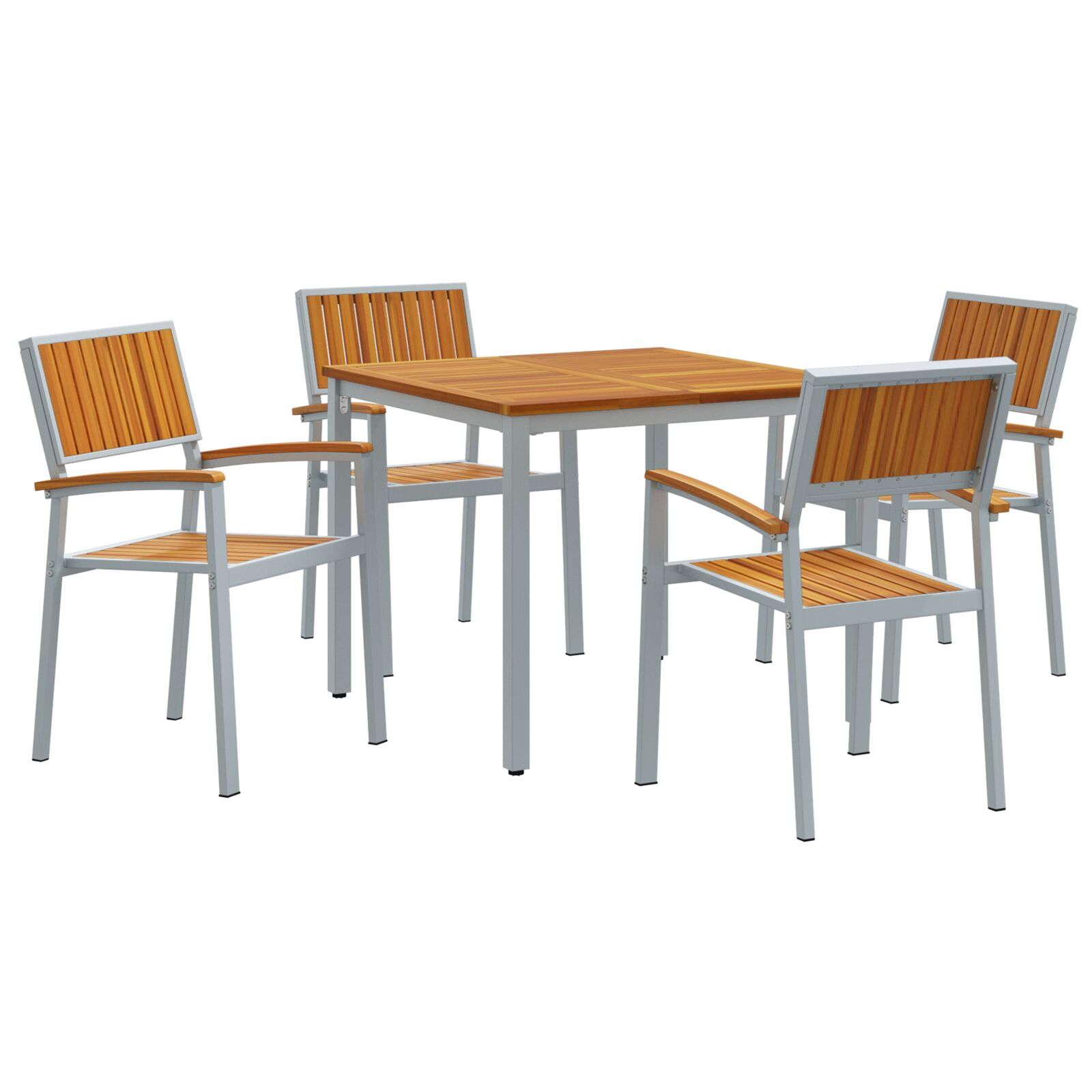 5 Darabos Kerti Étkező Szett Masszív Akácfából és Fémből (3284422)