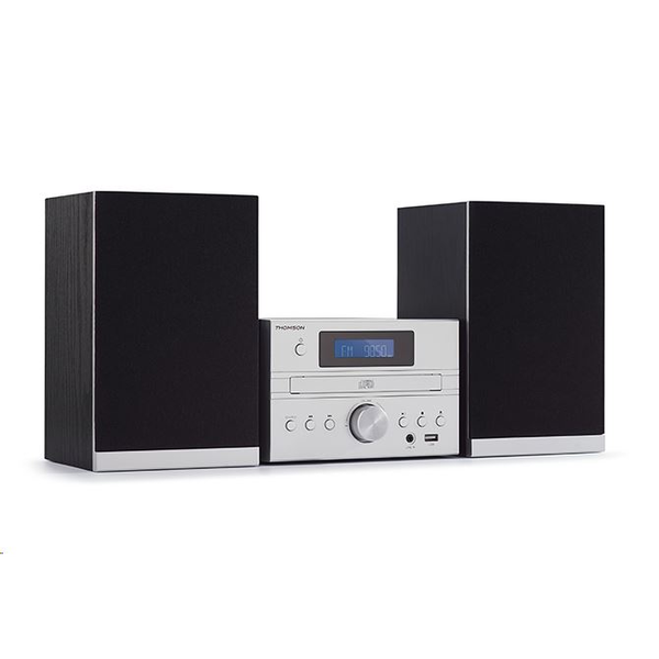 Thomson Mini Bluetooth Tower Bass Boost CD FM rádio 50W Stříbrná