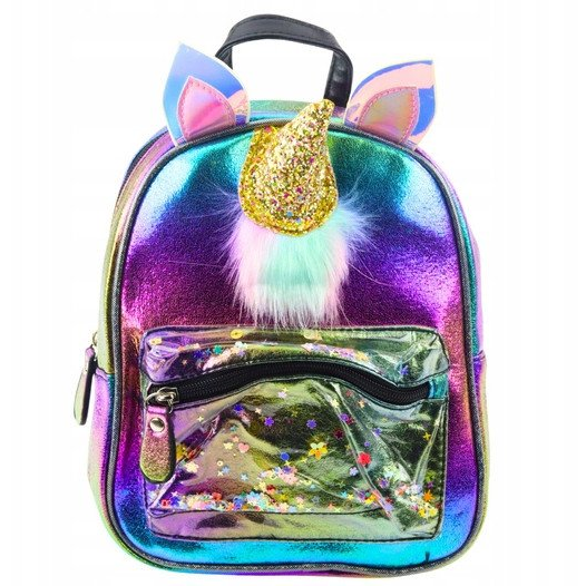 Gyerek Hátizsák Unikornis Szarvval Mozgó Konfetti Gyöngy 25cm 4.5L  21758 (21758)
