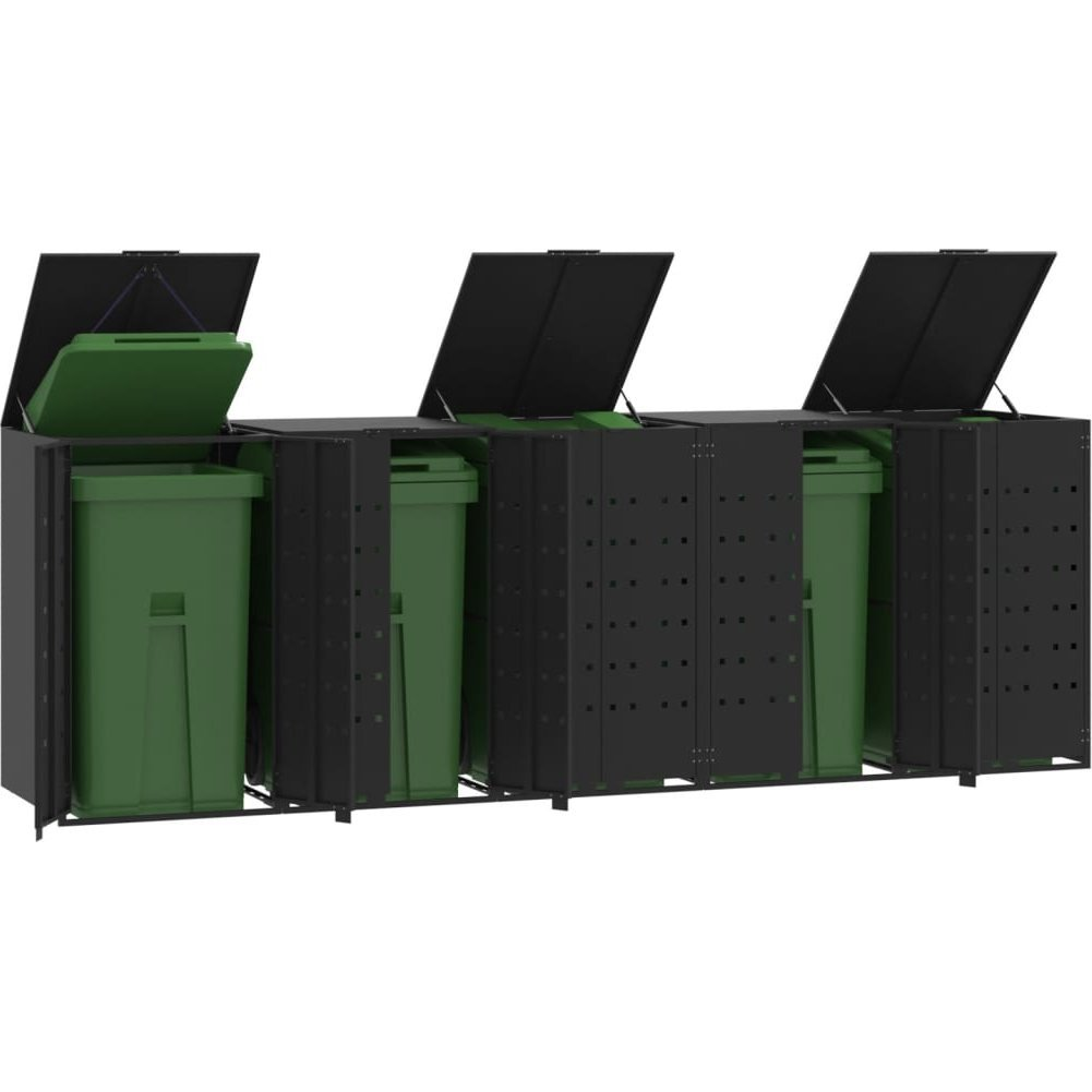 fekete acél kerekes tároló 5 szemeteskukához 345 x 79 x 117 cm (3279980)