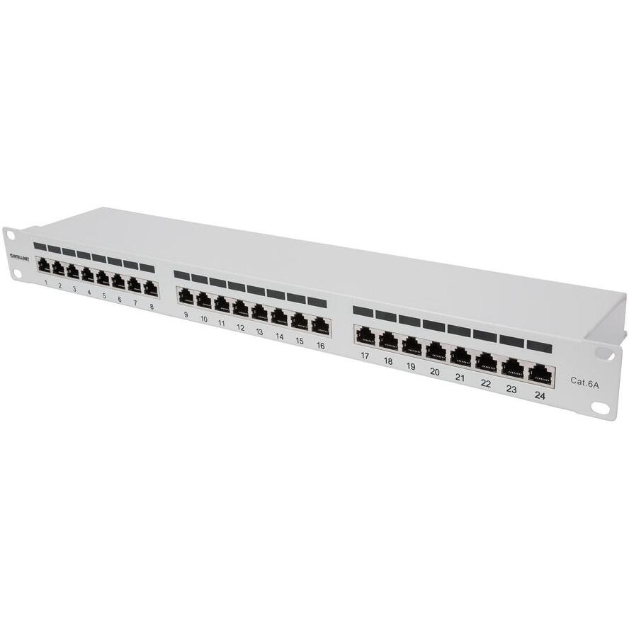 INTELLINET 24-Port Cat6a Patchpanel FTP 1HE grau (720854)