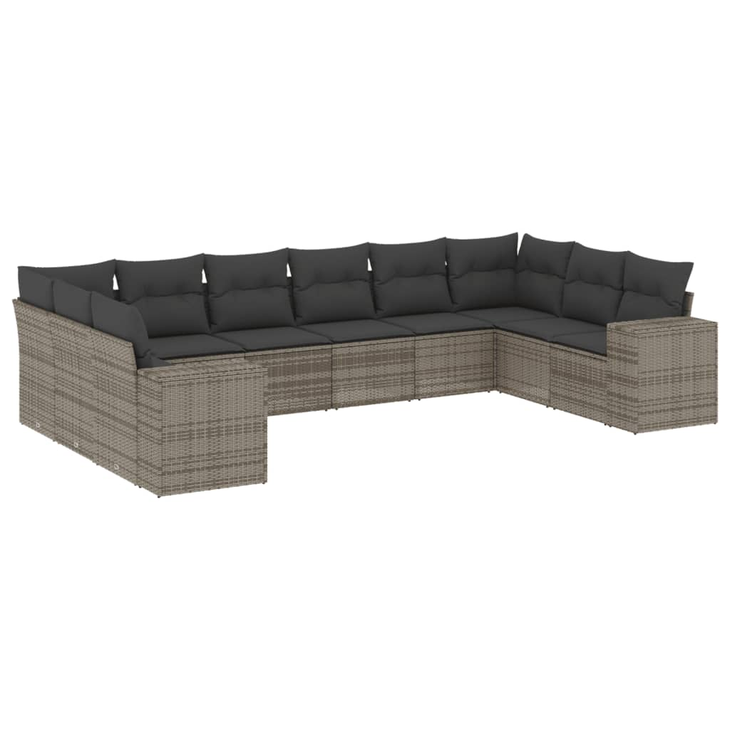 10 részes szürke polyrattan kerti ülőgarnitúra párnákkal (3255407)