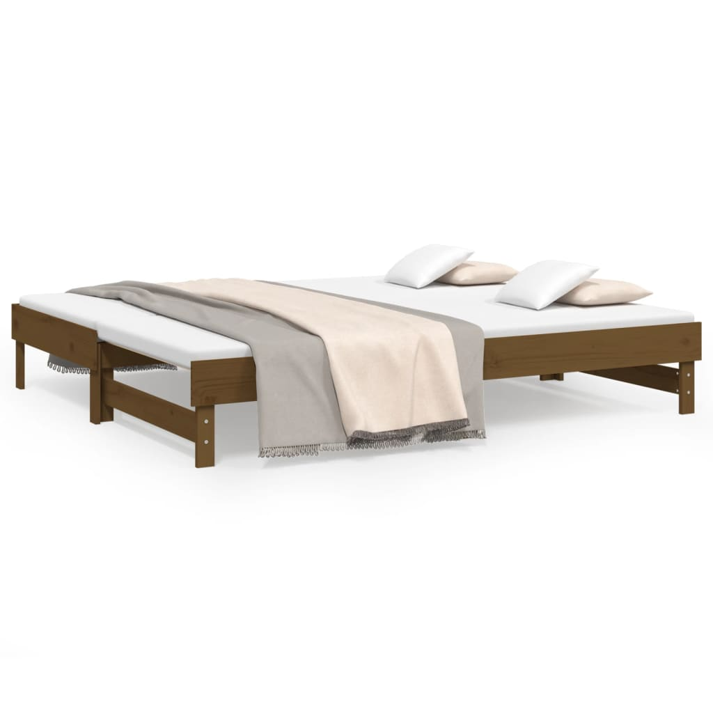 mézbarna tömör fenyőfa kihúzható kanapéágy 2 x (90 x 200) cm (823382)
