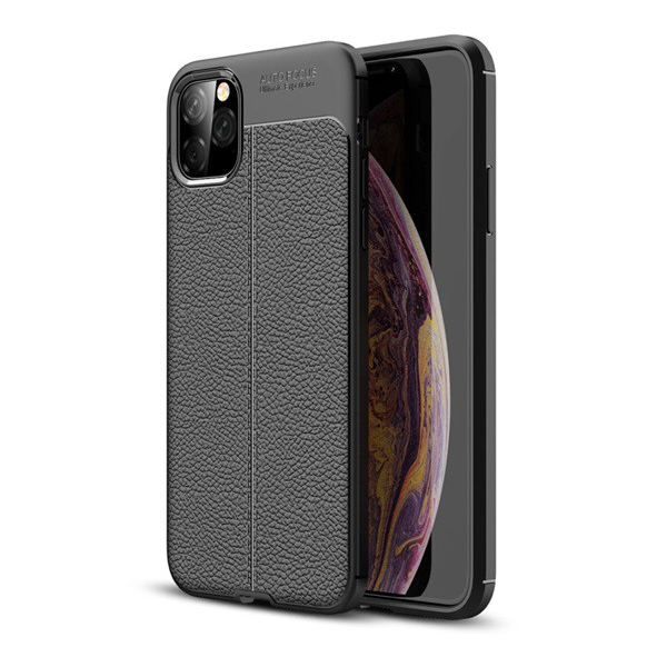 Szilikon telefonvédő (közepesen ütésálló, bőr hatású, varrás minta) FEKETE [Apple iPhone 11 Pro Max] (5996457901395)