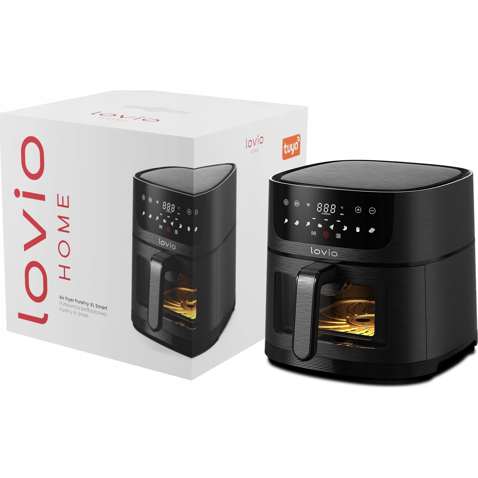 Lovio PureFry XL Smart, Air fryer, 1500W, 6 liter, 7+1 program, WiFi, Fekete, Forrólevegős sütő (T-MLX56906)