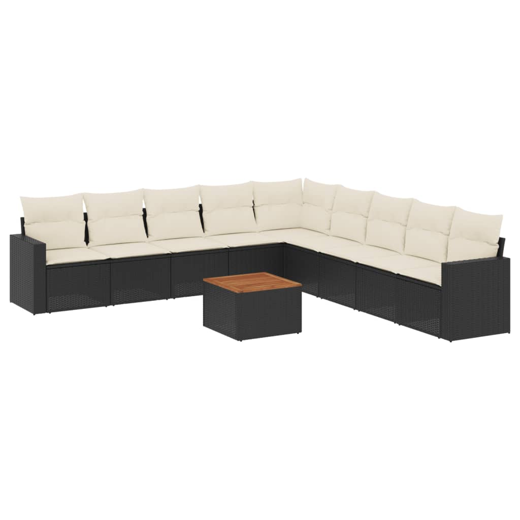 10 részes fekete polyrattan kerti ülőgarnitúra párnákkal (3256497)
