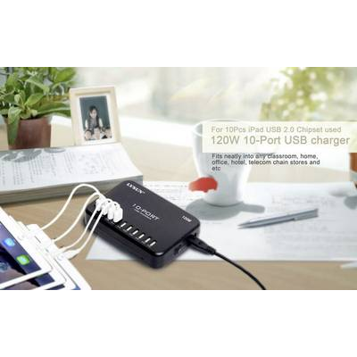 LVSUN 120W Smart 10-Port USB-s töltőállomás 120 W 10x USB-A Fekete Beltér (LS-10U24F-AE) (LS-10U24F-AE)