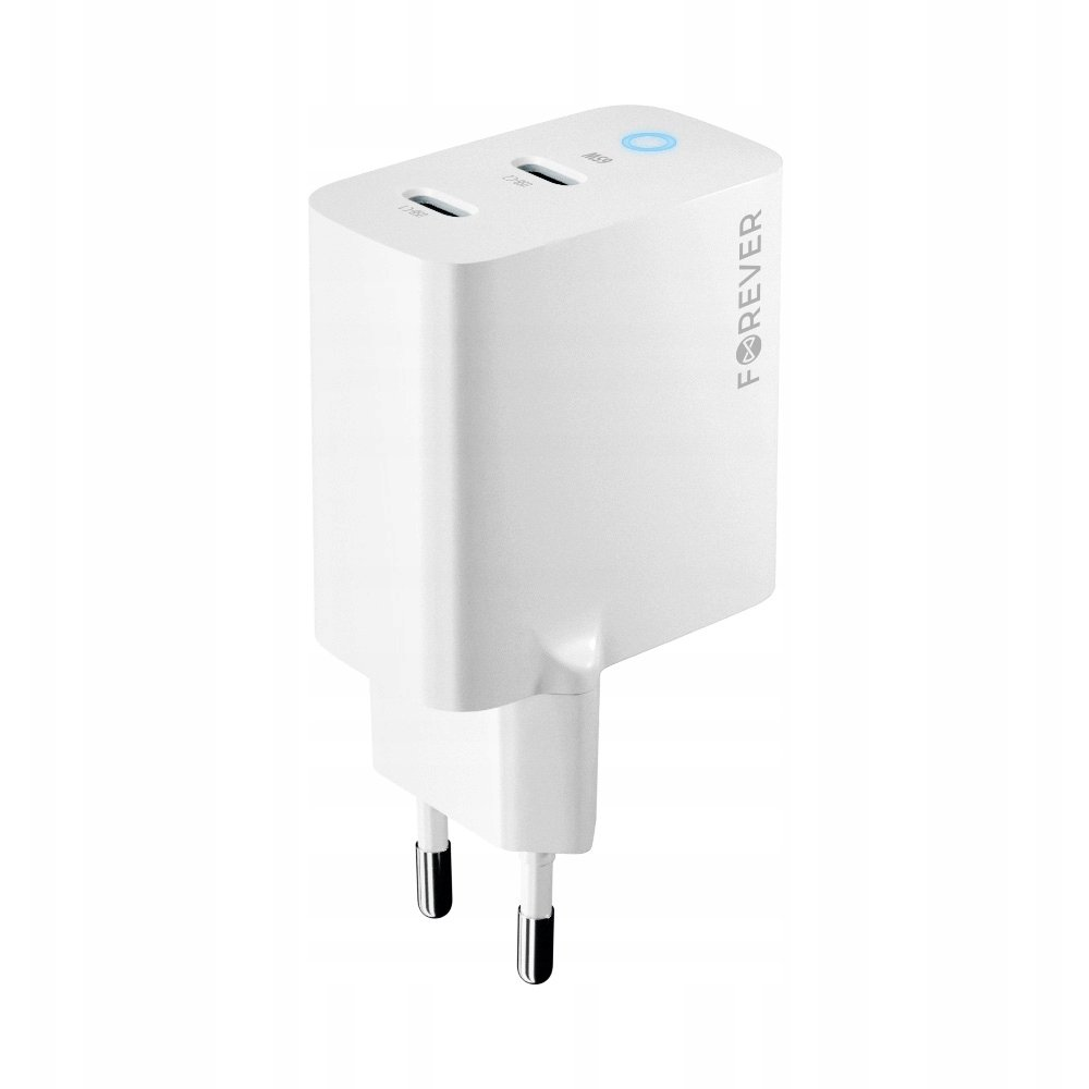 Forever TC-06-65CC Hálózati Töltő 2xUSB-C Csatlakozással GaN PD QC 65W-Fehér (GSM179959)