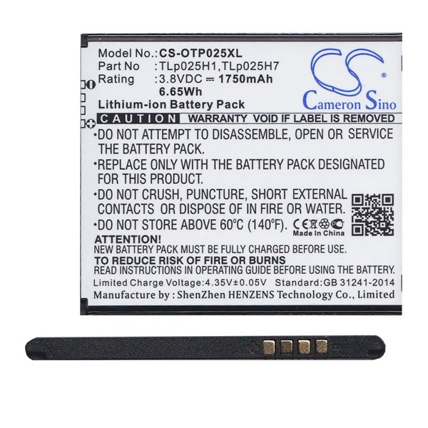 Cameron Sino Li-Ion akku (3.8V/1750mAh, Alcatel TLp025H1 kompatibilis) FEKETE Alcatel Pop 4 (OT-5051) (CS-OTP025XL)