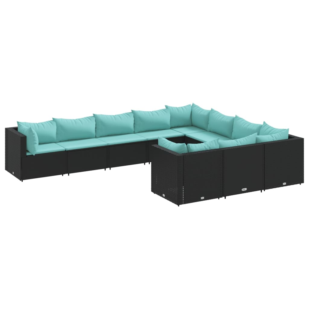 10 részes fekete polyrattan kerti ülőgarnitúra párnákkal (3308332)