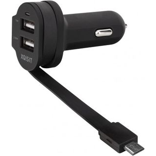 Xqisit Autós Töltő 2xUSB-A Csatlakozóval és Rögzített MicroUSB Kábellel 6A Fekete (20425)