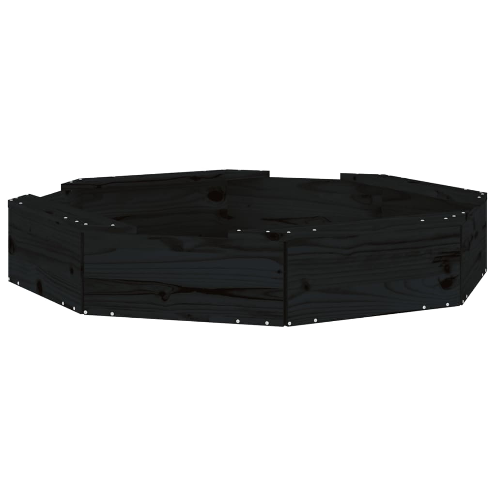 fekete nyolcszög alakú tömör fenyőfa homokozó ülésekkel (825013)