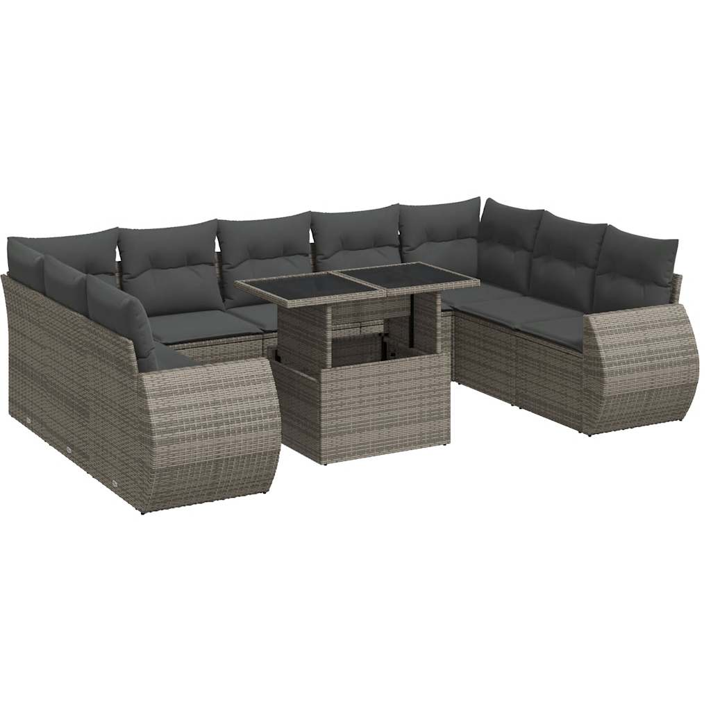 10 részes szürke polyrattan kerti ülőgarnitúra párnákkal (3326701)