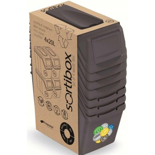 Sortibox 4 Darabos Szelektív Hulladékgyűjtő Rendszer Szett 4x20 L Szürke
