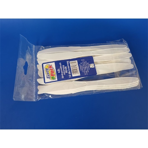 15329 15db/cs fehér újrahasználható PS műanyag kés (15329)