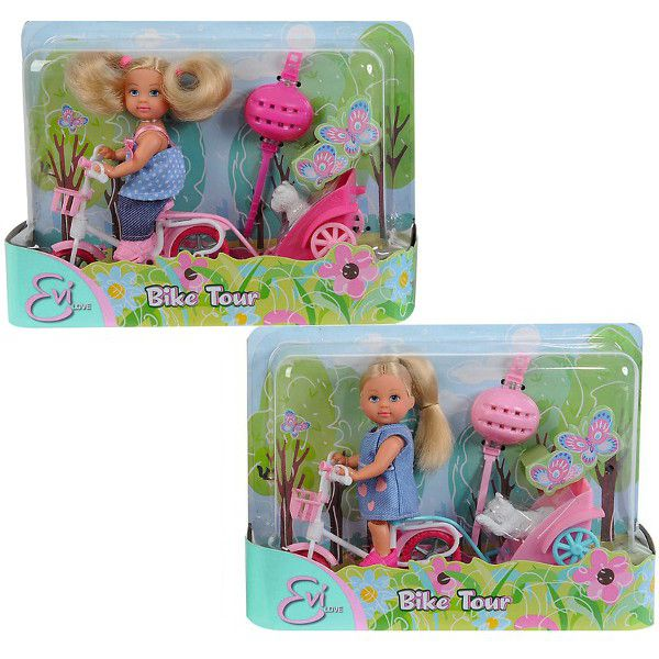 Évi Love: Kerékpáros baba kutyussal kétféle változatban 1db - Simba Toys