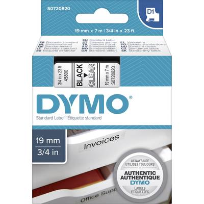 DYMO feliratozószalag D1, 19mm, átlátszó/fekete, S0720820 (S0720820)