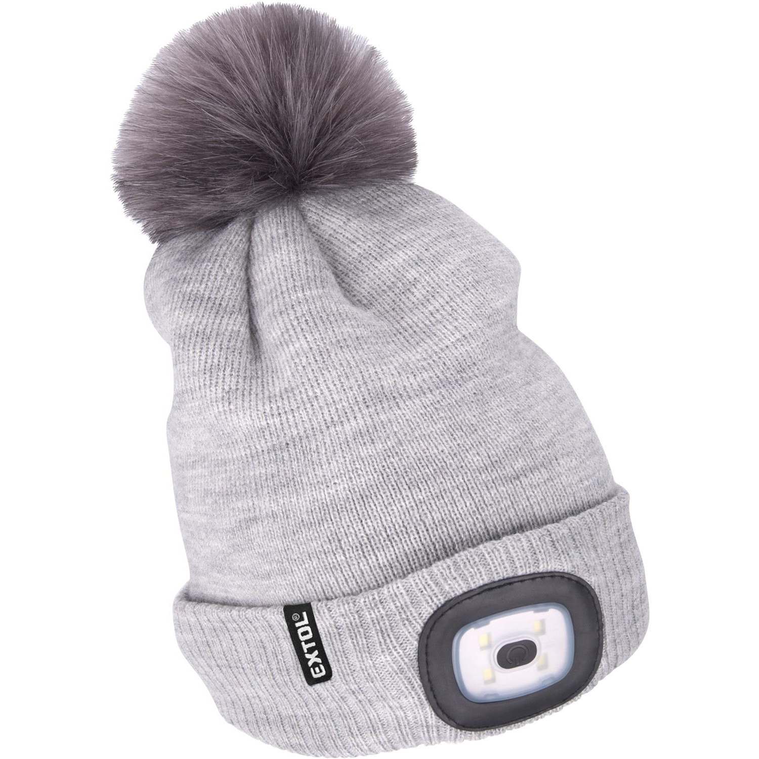EXTOL LIGHT Pomponos sapka fejlámpával, 4 × 45 lm, világosszürke, UNI (43465)