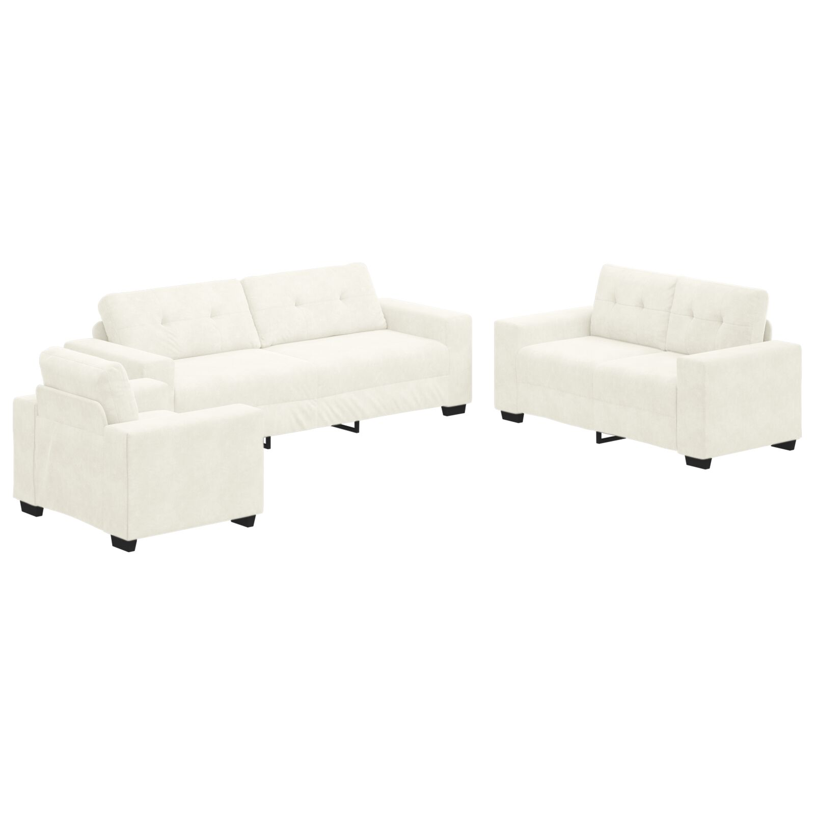 3 darabos kanapé szett párnákkal krém bársony (3324647)