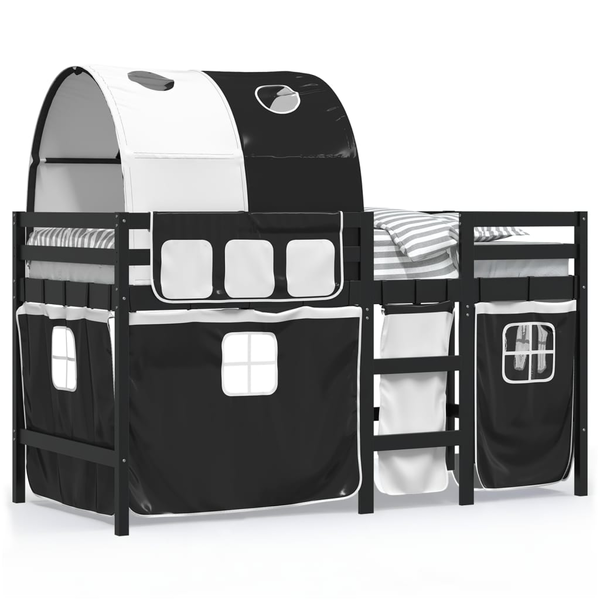 fehér-fekete tömör fenyő gyerek galériaágy alagúttal 80x200 cm