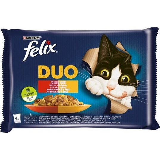Állateledel alutasakos FELIX Fantastic DUO macskáknak házias válogatás aszpikban 4x85 g (12448308)