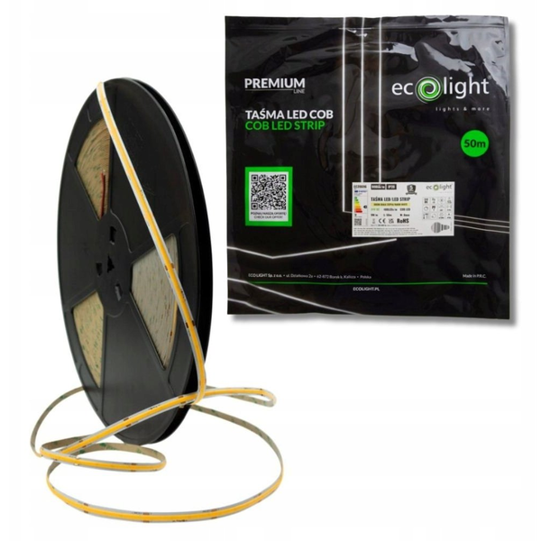 Taśma LED COB 480 9W/m 3000K 990lm/m 24V IP20 50m