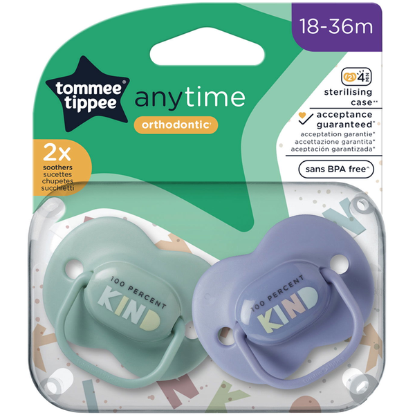 Set 2 suzete ortodontice 18-36 luni, Tommee Tippee, Verde+Mov + Cutie Sterilizare