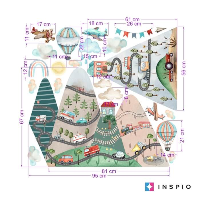 Falmatricák fiúknak - Dombok autókkal és hőlégballonokkal (9422f)