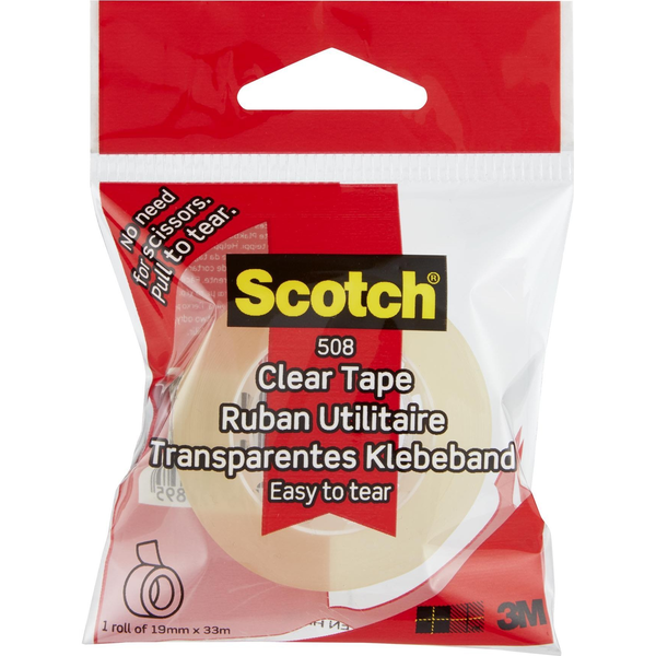 Staples Taśma klejąca Scotch 508 19mmx33m przezroczysta żółta
