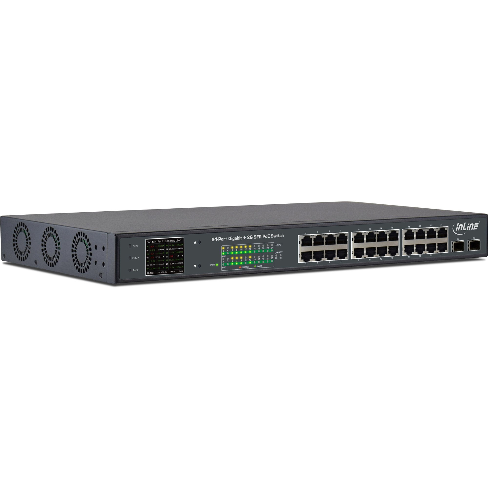 InLine 32324P hálózati kapcsoló Gigabit Ethernet (10/100/1000) Ethernet-áramellátás (PoE) támogatása 1U Fekete (32324P)