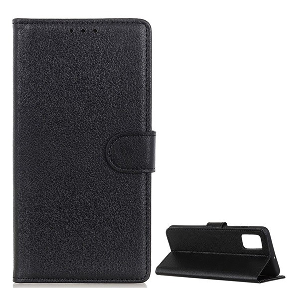Tok álló, bőr hatású (FLIP, oldalra nyíló, asztali tartó funkció, prémium) FEKETE [Samsung Galaxy A52s 5G (SM-A528)] (5996591025063)