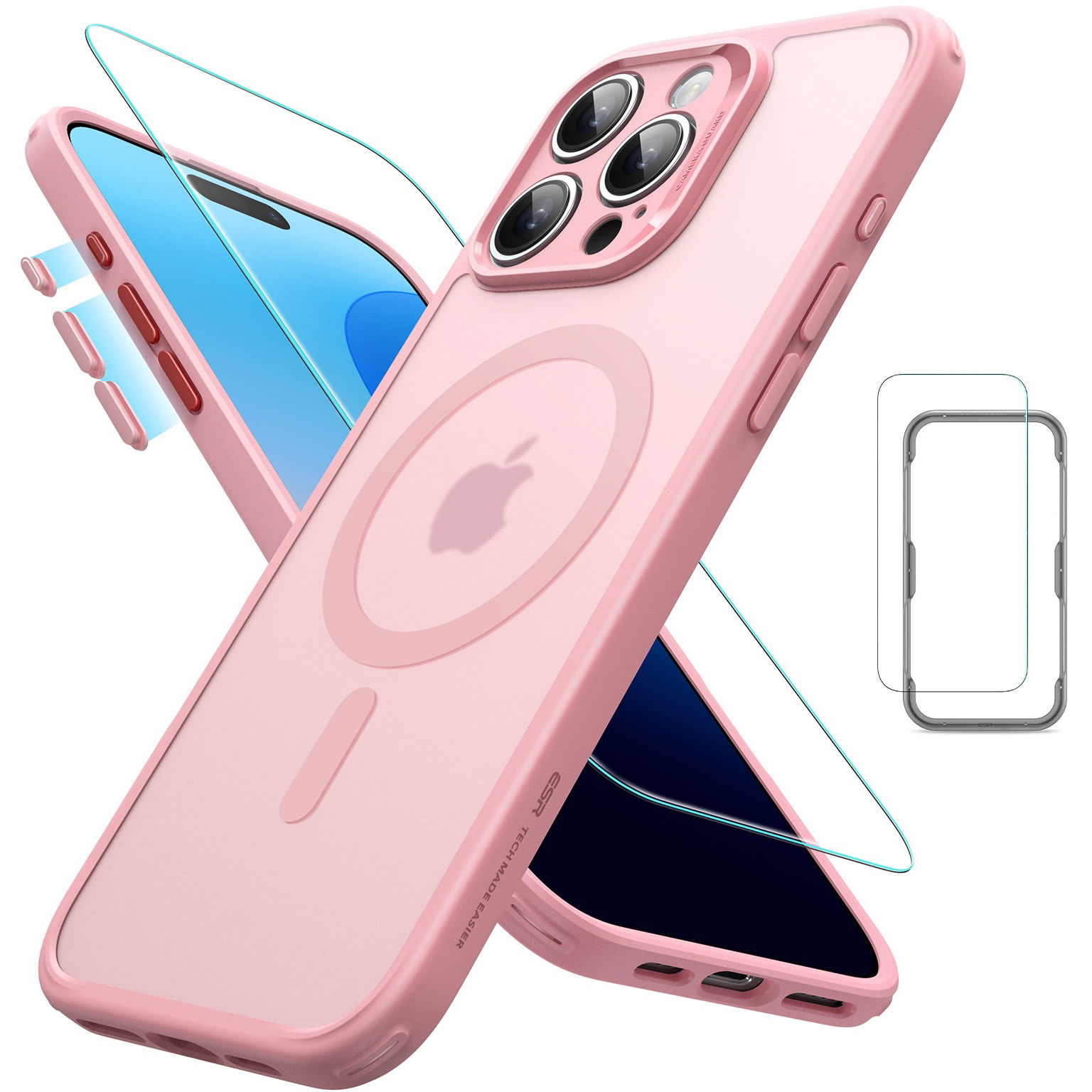 ESR Classic Pro Case (HaloLock) Set, Compatible with iPhone 16 Pro, Frosted Pink tok (1A7780501)