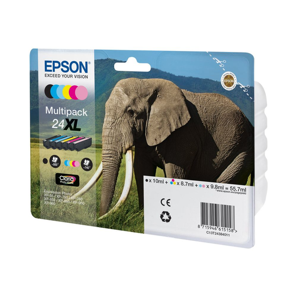 Epson Elephant C13T24384011 blækpatron 6 stk Original Højt (XL) udbytte Sort, Blå, Lys cyan, Magenta, Lys magenta, Gul