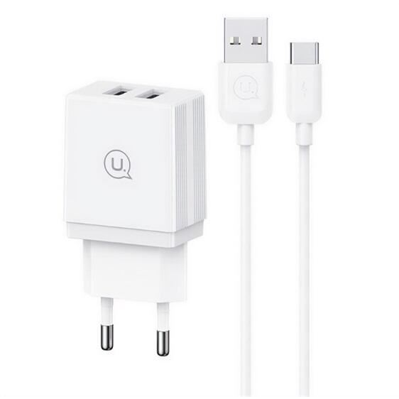 Usams HC 2xUSB-A 18W hálózati töltő + USB-A - Type-C kábel fehér (HCXLTZ03) (HCXLTZ03)
