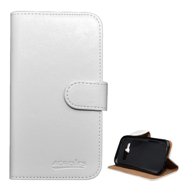 Tok álló, bőr hatású (FLIP, oldalra nyíló, asztali tartó funkció, prémium) FEHÉR [Samsung Galaxy J1 (SM-J100)] (5996457531226)