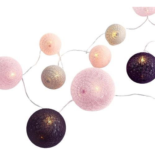 Aca Lighting textil rózsaszín-szürke gömbök, melegfehér, 2× AA, 285 cm, IP20 (X07201160)