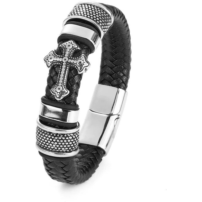Predator Q1 Riverstone Férfi karkötő, fekete, kereszt (8596544007947)