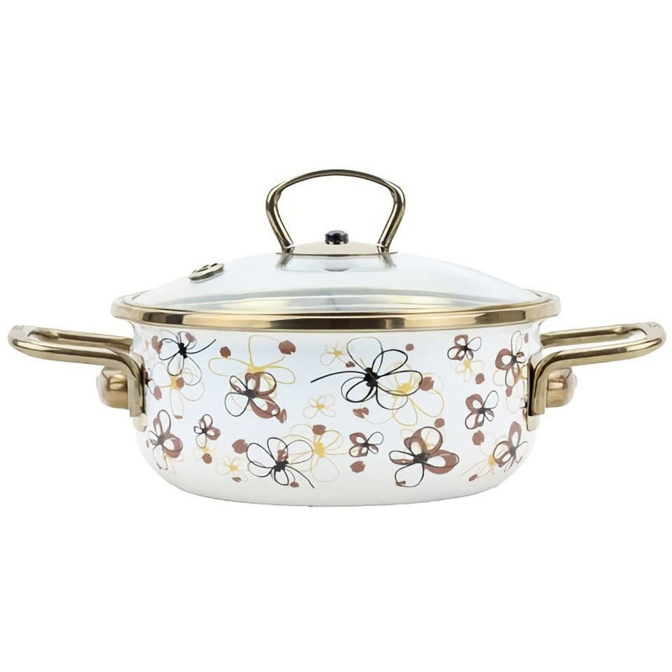 BELIS PREMIUM Zománcozott lábas + üveg fedő, 16cm / 1,25l, krémszínű (8590191170559)