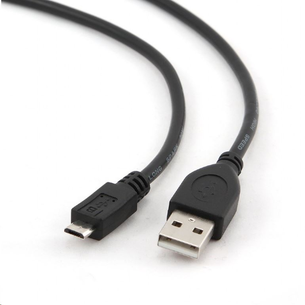Кабел за захранване и данни на Gembird, USB 2.0 (T) към Micro-USB 2.0 (T), 0,1 m, черен, CCP-mUSB2-AMBM-0,1M