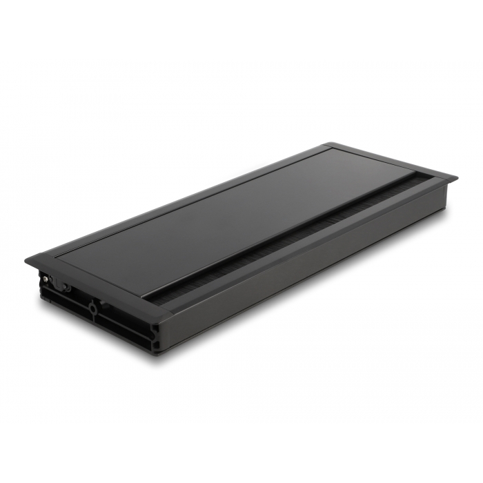 Delock Kábel tömítő/rendező asztalba szerelt változathoz kefével 300 x 120 x 28 mm méretű, fekete (66859) (66859)