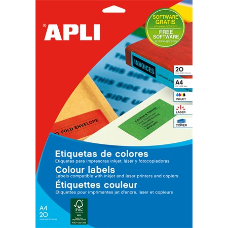Apli Etiquetas Verde Fluor Para Impresora L?ser Y Fotocopiadoras 700x370 Mm - 20 Hojas-