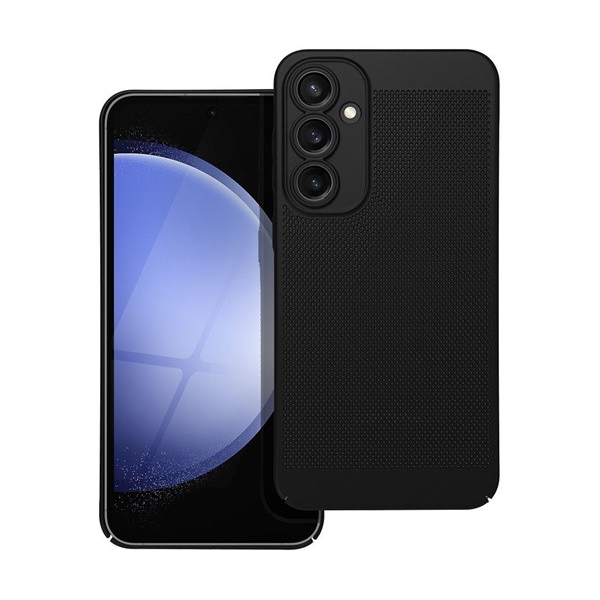 Samsung Galaxy S23 FE SM-S711, Műanyag hátlap védőtok, légáteresztő, lyukacsos minta, Breezy, fekete (5903396227264)