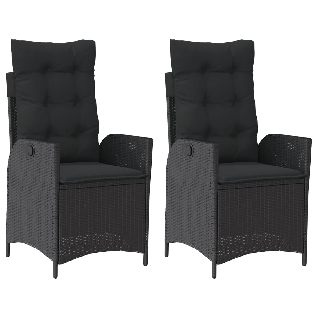 2 db fekete polyrattan dönthető kerti szék párnával (365265)